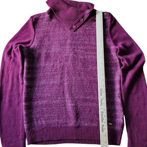 Tommy Hilfiger Merlot Knit Sweater Silver Metallic Womens M Ribbed Angled Collar - Picture 14 of 16